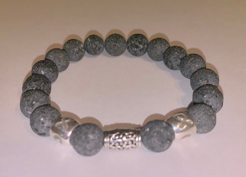Men's/Unisex Gray Lava Stone Brain Cancer & Brain Tumor Awareness Bracelet
