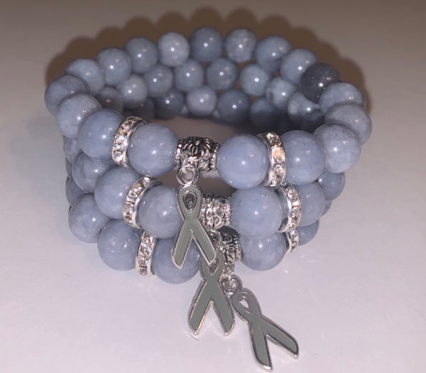 Gray Jade Gemstone Brain Cancer  & Brain Tumor Awareness Bracelet