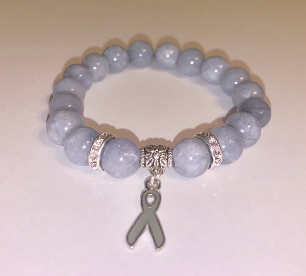 Gray Jade Gemstone Brain Cancer  & Brain Tumor Awareness Bracelet